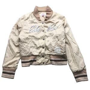 Vintage Y2K Marc Ecko Red Quilted Lined Bomber Jacket Womens XL Snap Pocket Tan